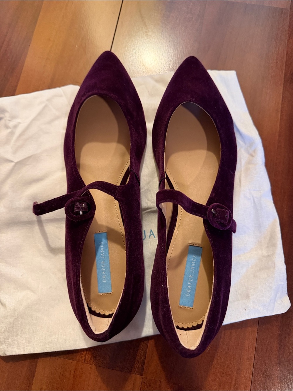 NWOT Draper James Women's Velvet Mary Jane Flats in Plum 8.5 - Picture 2 of 10